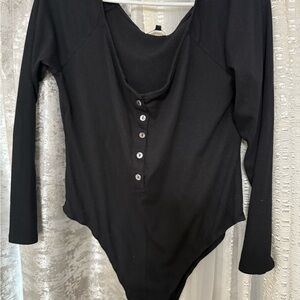 Black Long Sleeve Button-Up Bodysuit